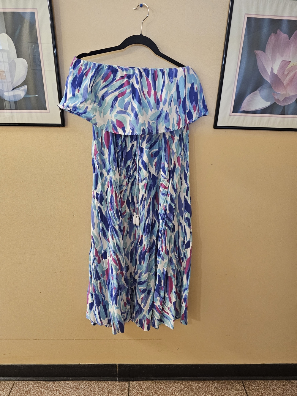 Off-Shoulder Blue & Purple Printed Maxi Dress By Jopana MEDIUM